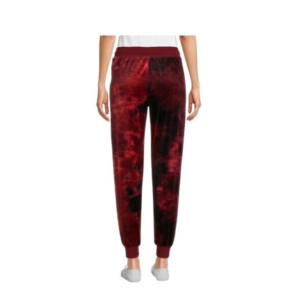 Tie-Dye Jogger Pants In Burgundy & Black Velour With Drawstring Waist For Women - Picture 2 of 7